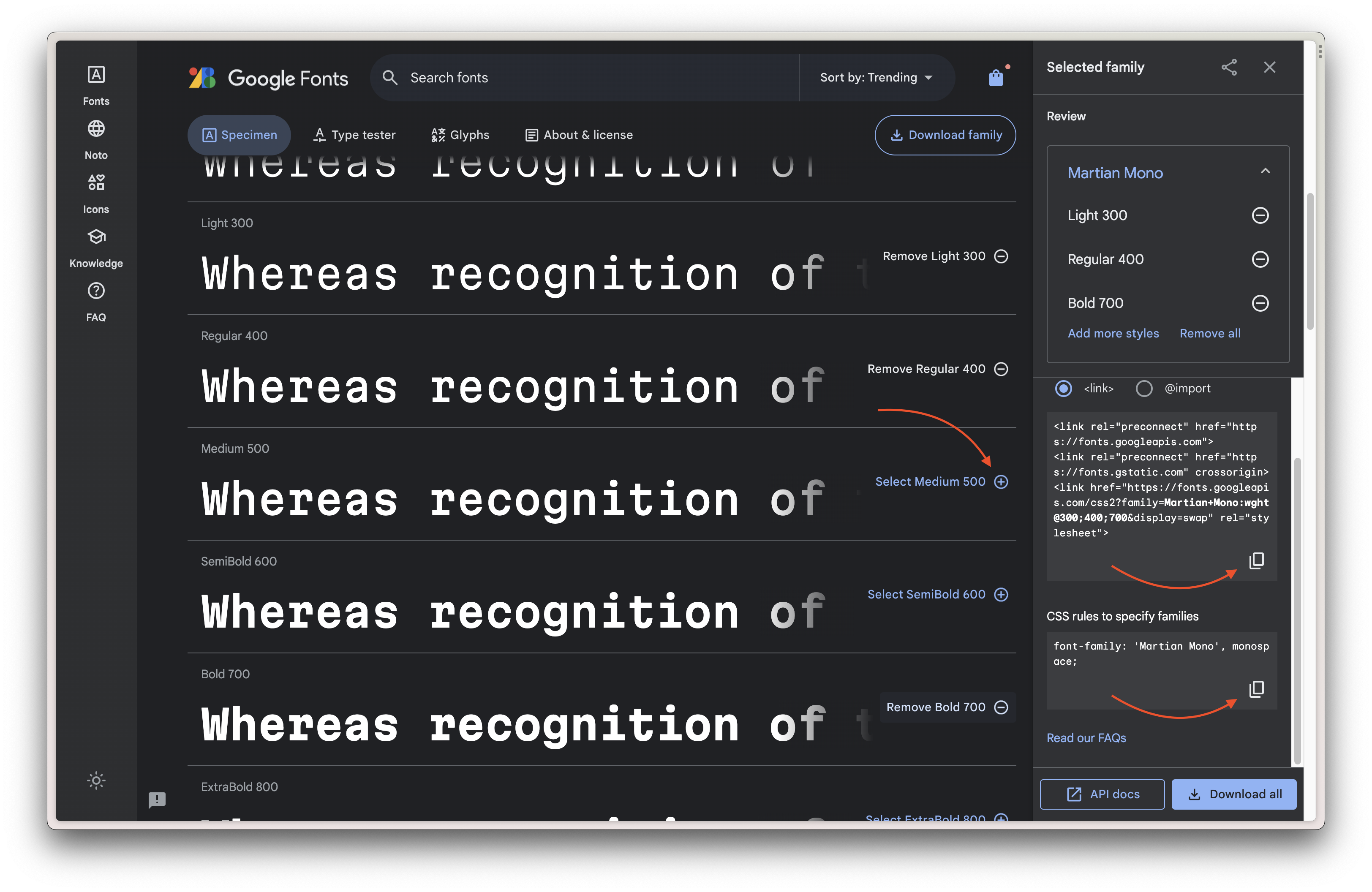 Interface Google Fonts
